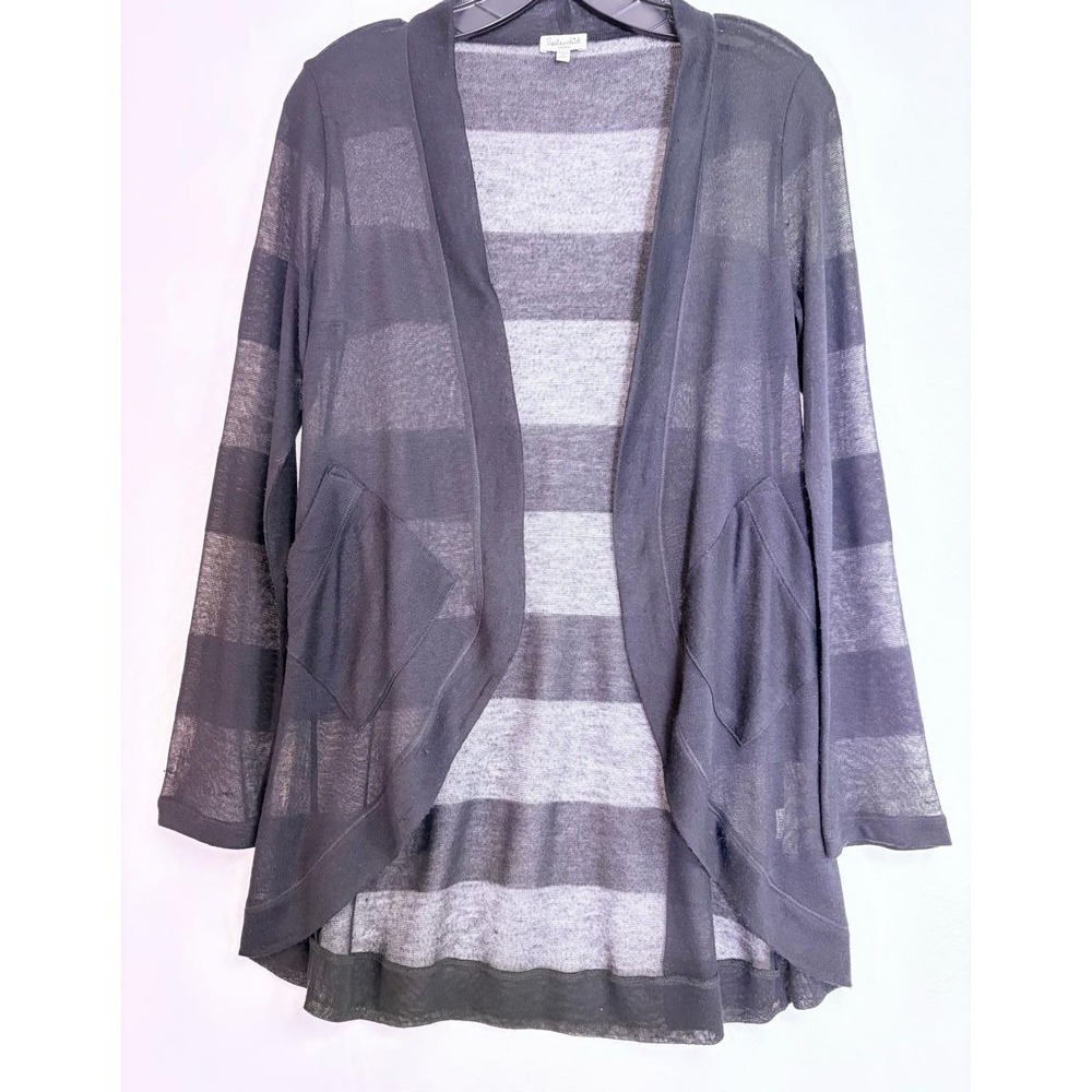 Splendid Open Front Sheer Cardigan Black Striped Size S Long Sleeve